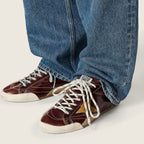 Golden Goose True-Star in burgundy naplak with suede star and silver nappa heel tab (Women's)