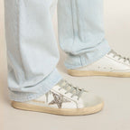 Golden Goose Super-Star Sabot with a platinum glitter star and suede tongue(Women's)