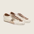 Golden Goose True-Star in white nappa leather with gold star and beige suede heel tab(Women's)