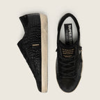 Golden Goose Super-Star LTD in black croc-print leather with black suede star and heel tab(Women's)