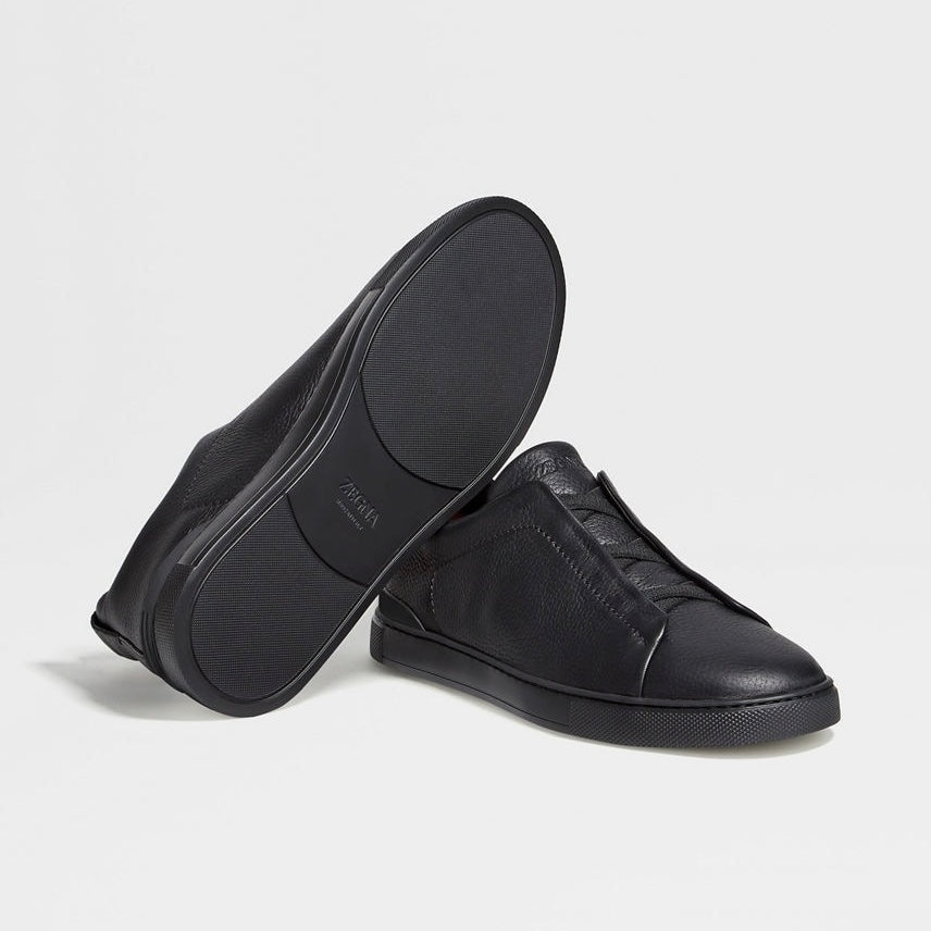 ZEGNA BLACK DEERSKIN TRIPLE STITCH™ SNEAKERS Black