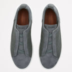 ZEGNA GREY CROCODILE LEATHER TRIPLE STITCH SECONDSKIN SNEAKERS