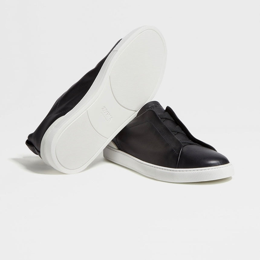 Zegna Triple Stitch leather sneakers BLACK SECONDSKIN TRIPLE STITCH