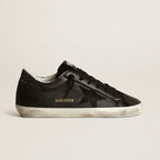 Golden Goose Super-Star in black nappa with black star and glitter heel tab(Women's)