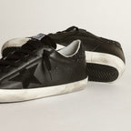 Golden Goose Super-Star in black nappa with black star and glitter heel tab(Women's)