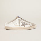 Golden Goose Super-Star Sabot with a platinum glitter star and suede tongue(Women's)