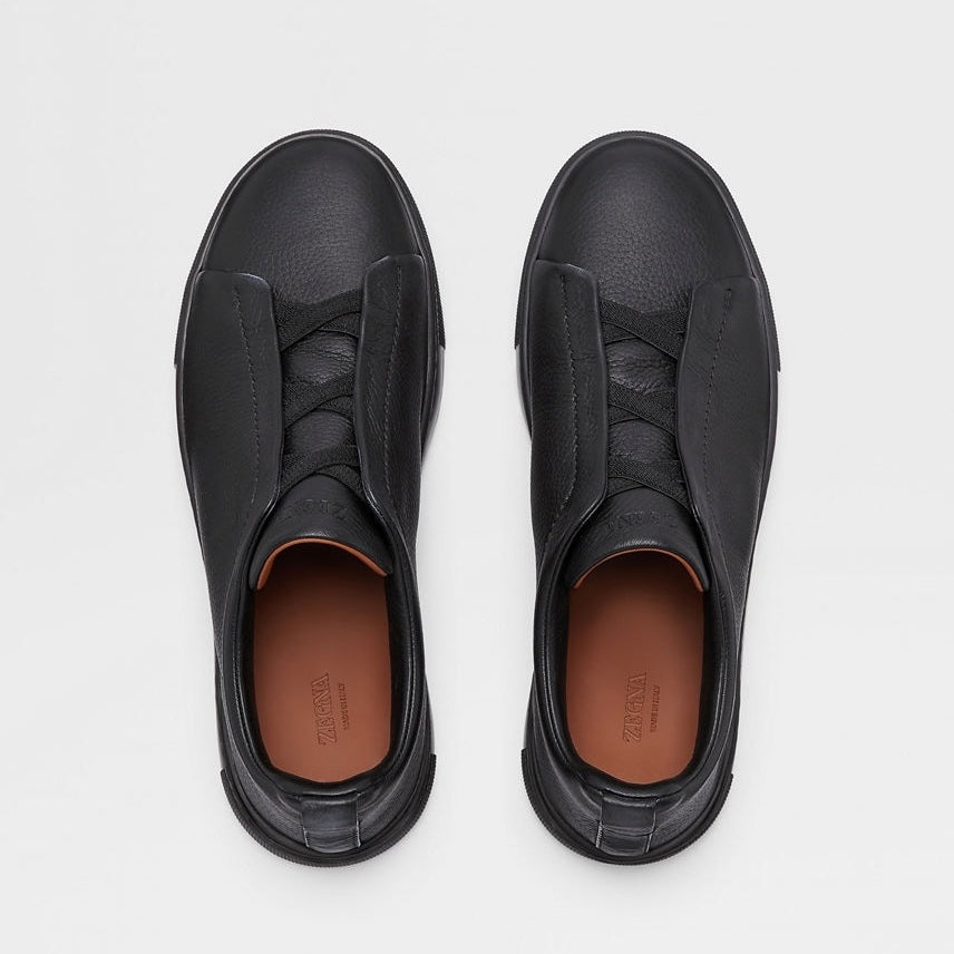 ZEGNA BLACK DEERSKIN TRIPLE STITCH™ SNEAKERS Black