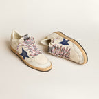 Golden Goose Ball Star in nappa leather with blue suede star and platinum leather heel tab(women)
